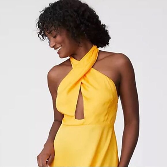 NWT Anthropologie X Farm Rio Yellow Halter Maxi Dress Large - Picture 8 of 15